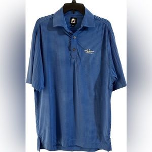 EUC FootJoy Golf shirt polo, blue with blue stripes, 92% polyester, 8% spandex